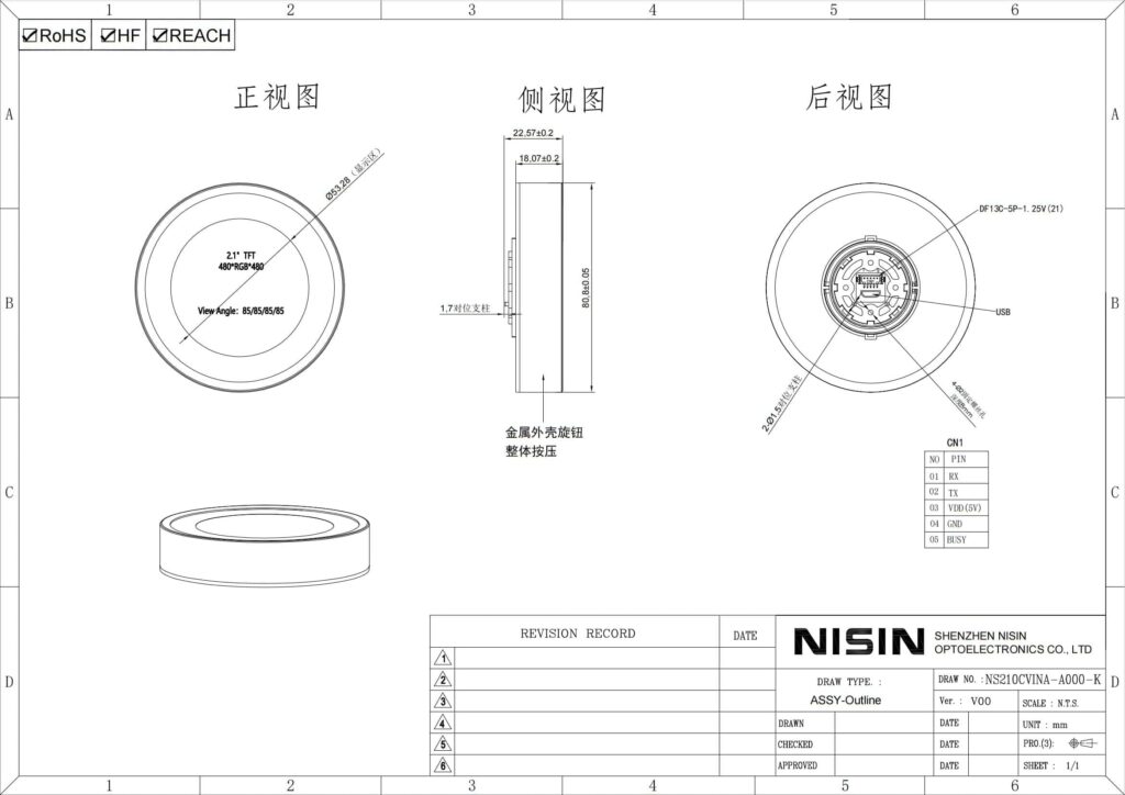 2.1 inch metal flat knob screen